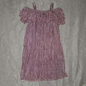 Amy’s Closet Metallic Pleated Off Shoulder Ruffle Dress  L